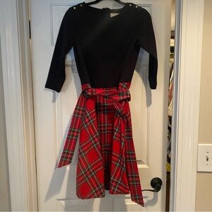 Elegant Black and Red Plaid Dress